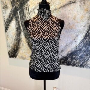 Jones New York 100% Silk Black and Tan Sleeveless Blouse